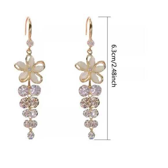 New - Opal Flower Zircon Jeweled Dangle Earrings - Picture 4 of 5